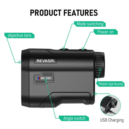 REVASRI 600M/Yard Golf Laser Rangefinder with Slope Compensation Flagpole Lock Vibration USB-C Rechargeable for Golfing